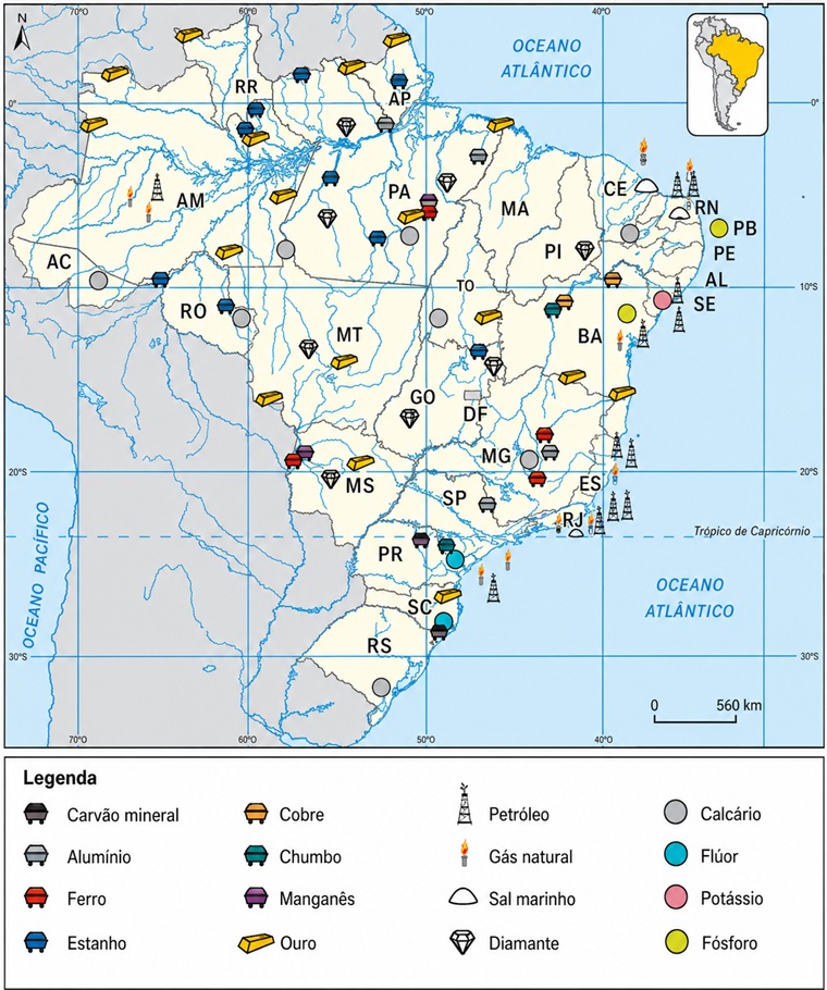 mapa exploração mineral no Brasil