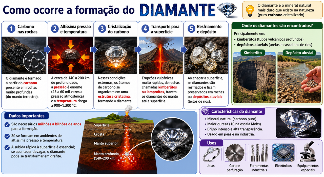 Esquema da formação do diamante