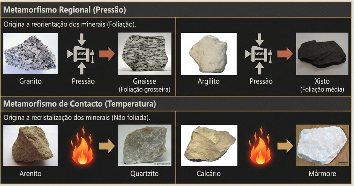 Exemplos de rochas metamórficas e seus protólitos