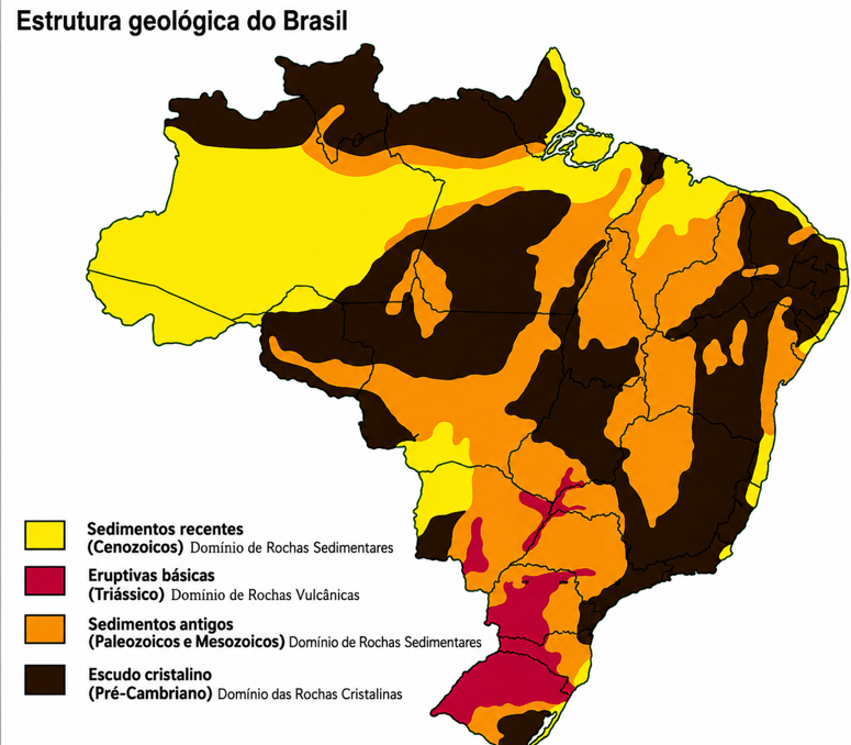 Estruturas geológicas do Brasil: escudos cristalinos e bacias sedimentares