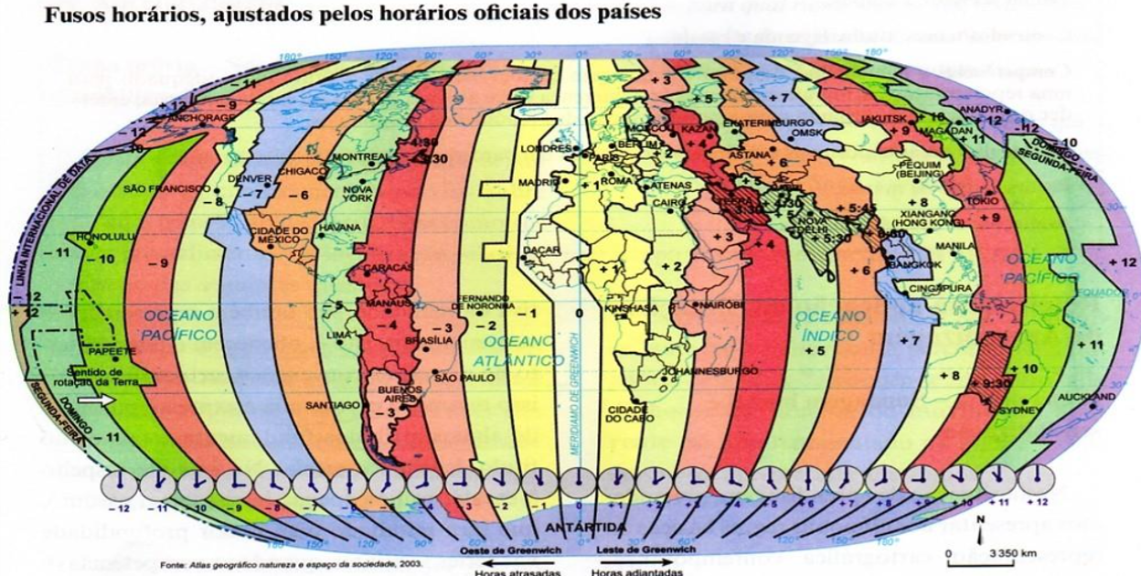 Mapa dos fusos horários do mundo