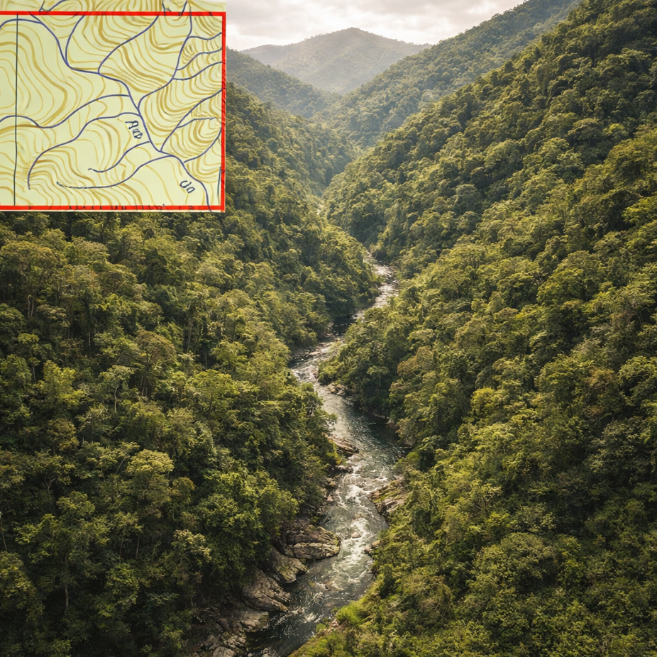 Paisagem real e sua representação em carta topográfica