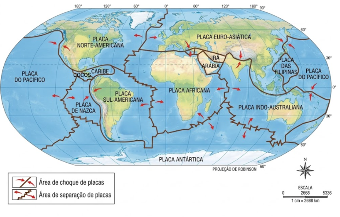 Mapa das principais placas tectônicas do mundo