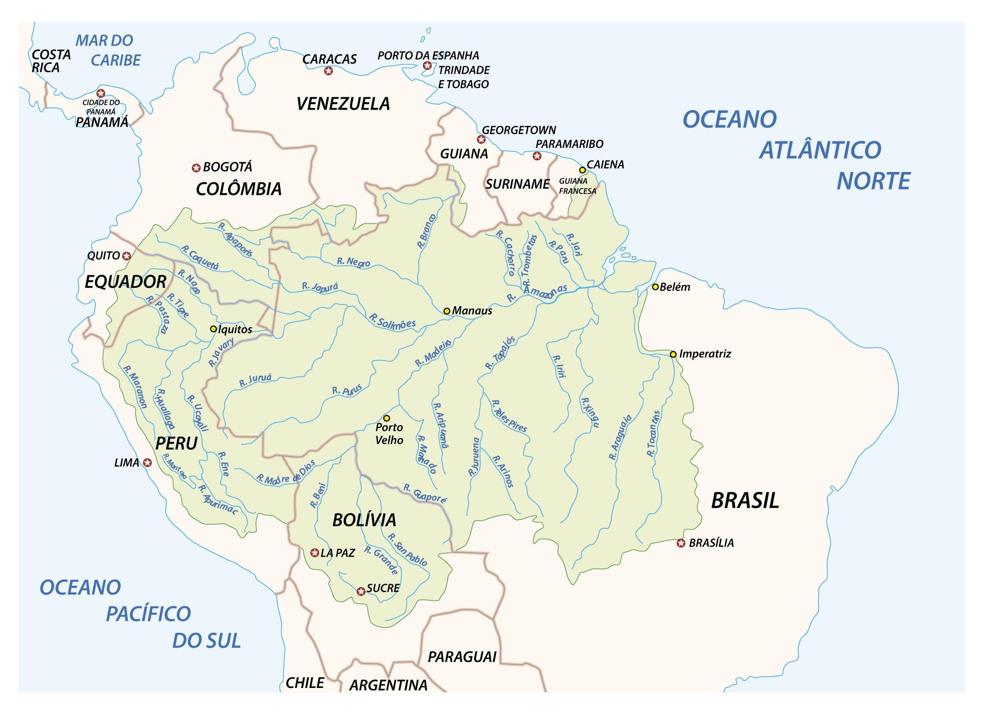 Mapa da bacia do rio Amazonas