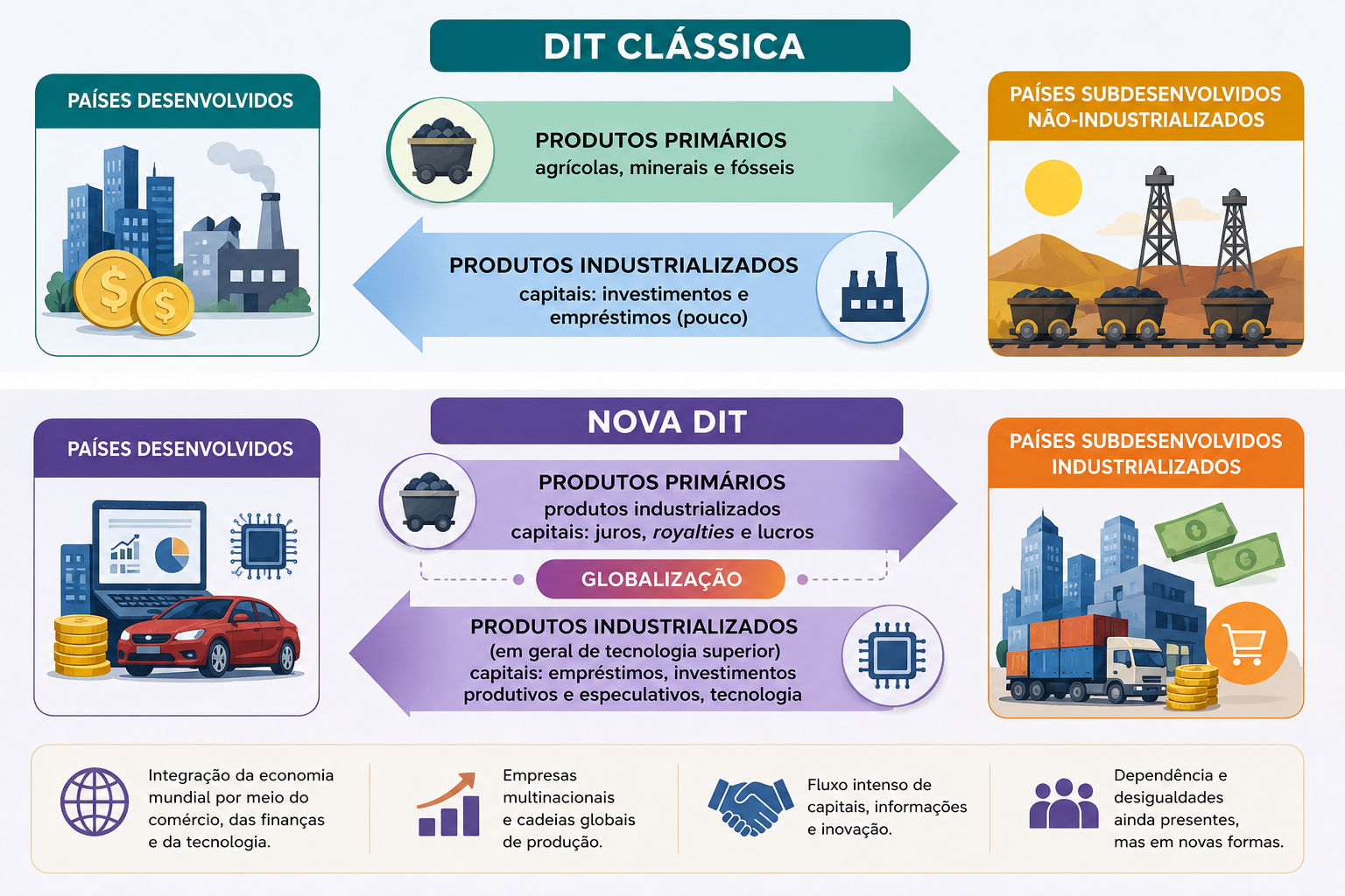 Comparação entre a Divisão Internacional do Trabalho clássica e a nova DIT