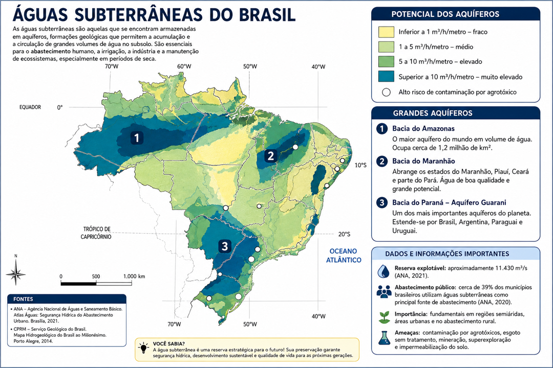 Mapa do Aquífero Guarani sob a Bacia Platina, compartilhado por Brasil, Argentina, Paraguai e Uruguai