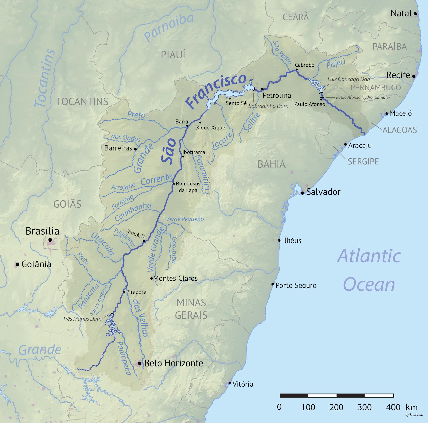 Divisão da bacia do São Francisco em Alto, Médio, Submédio e Baixo
