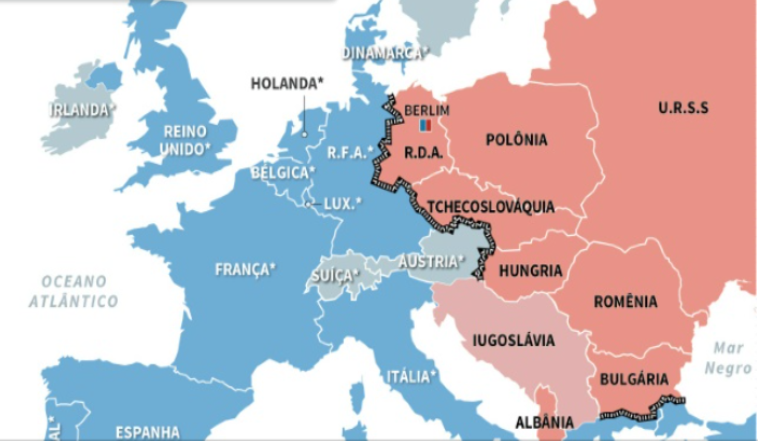 Mapa da Cortina de Ferro na Europa