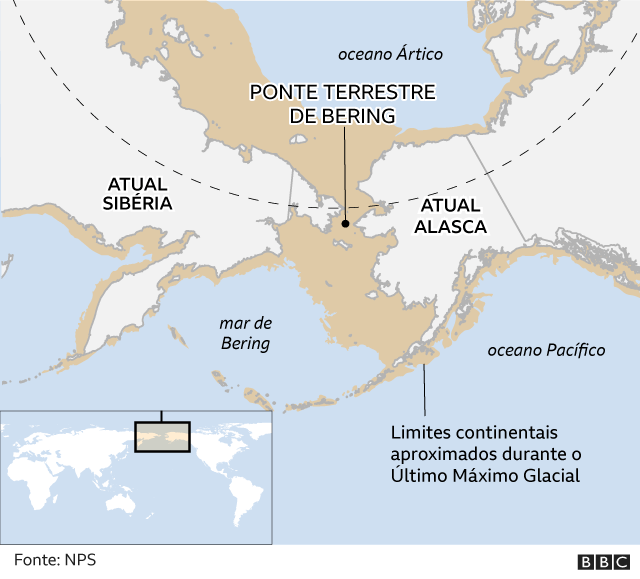 Mapa do Estreito de Bering, entre a Rússia e o Alasca, ligando o Pacífico ao Oceano Ártico