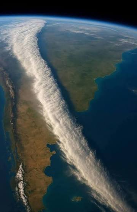Imagem de satélite mostrando massas de ar e sistemas de nuvens sobre a superfície terrestre