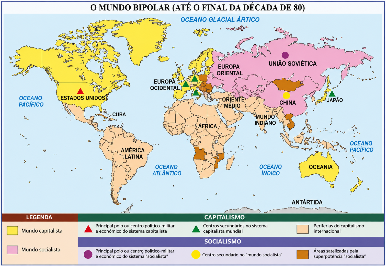 Mapa do mundo bipolar durante a Guerra Fria