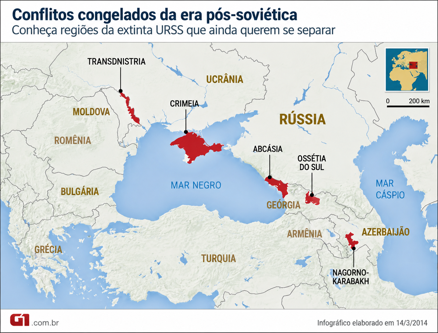 Mapa dos conflitos na região da ex-União Soviética