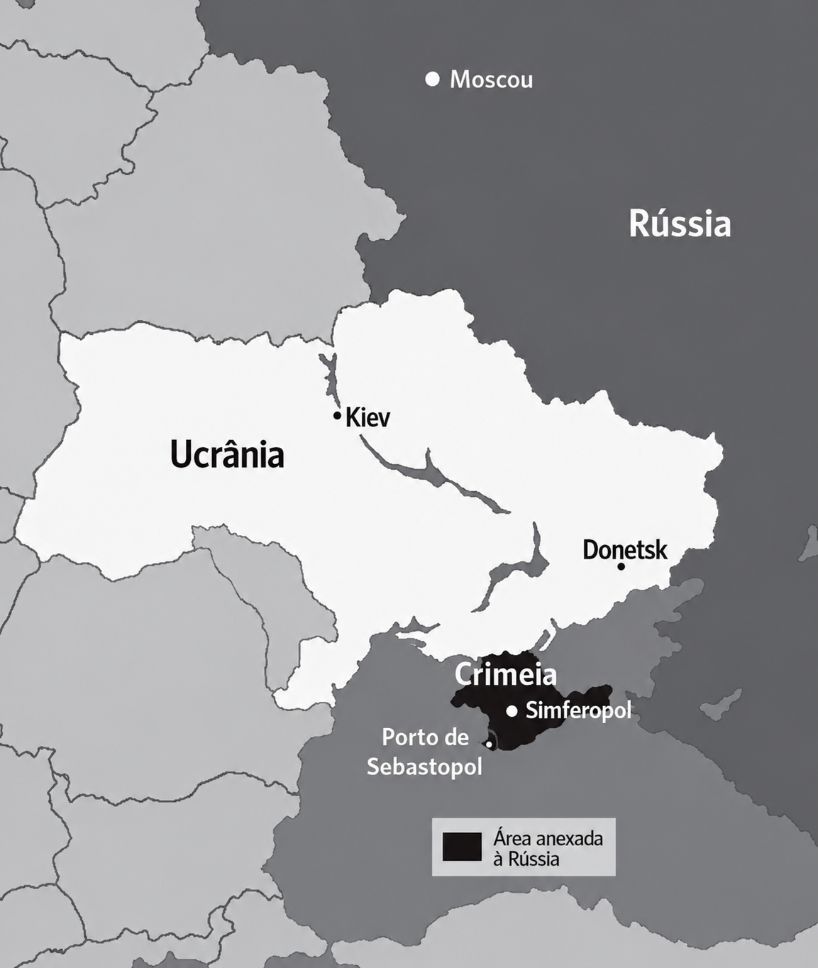 Mapa com a península da Crimeia em destaque