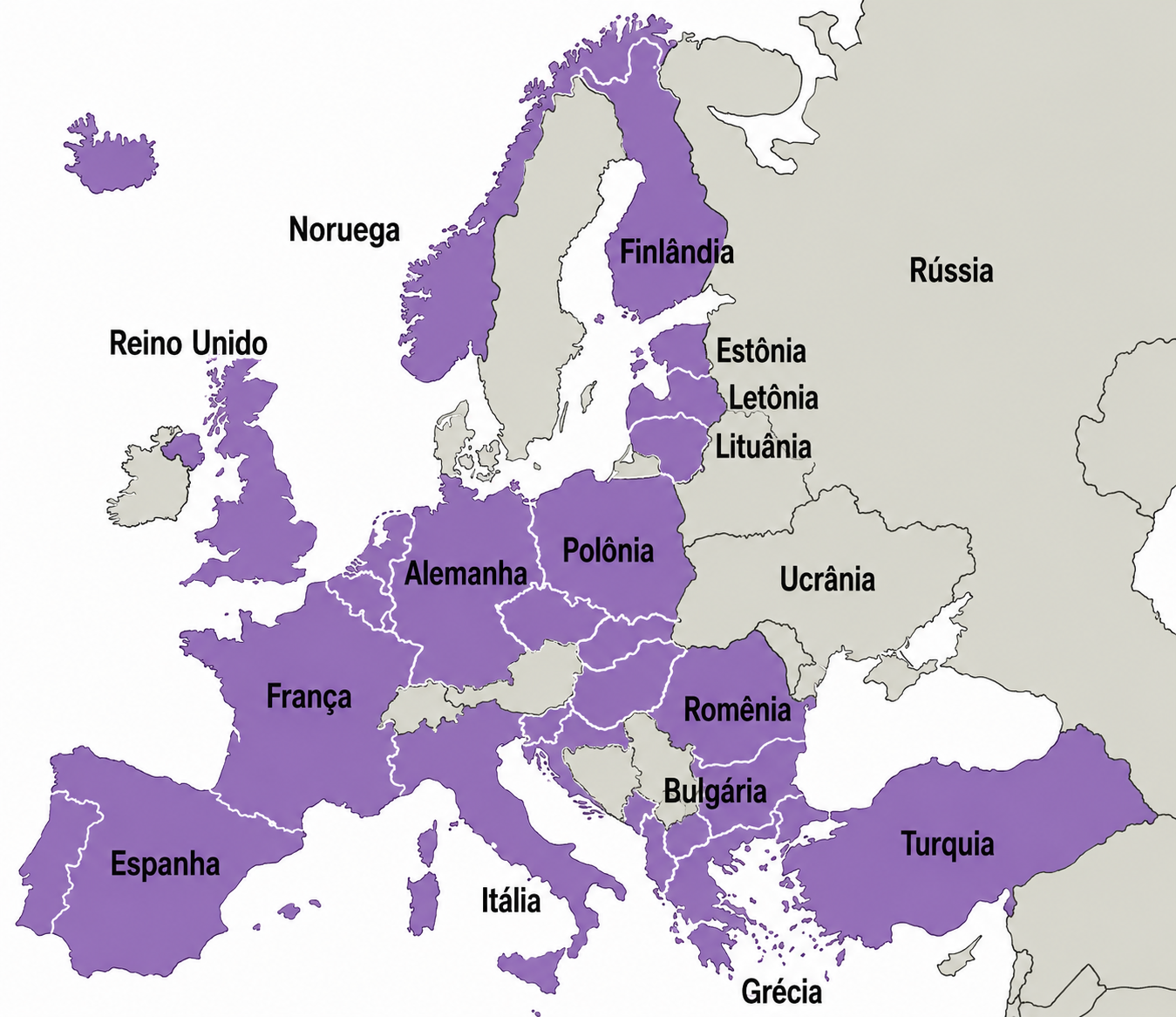 Mapa dos países-membros europeus da OTAN em abril de 2023
