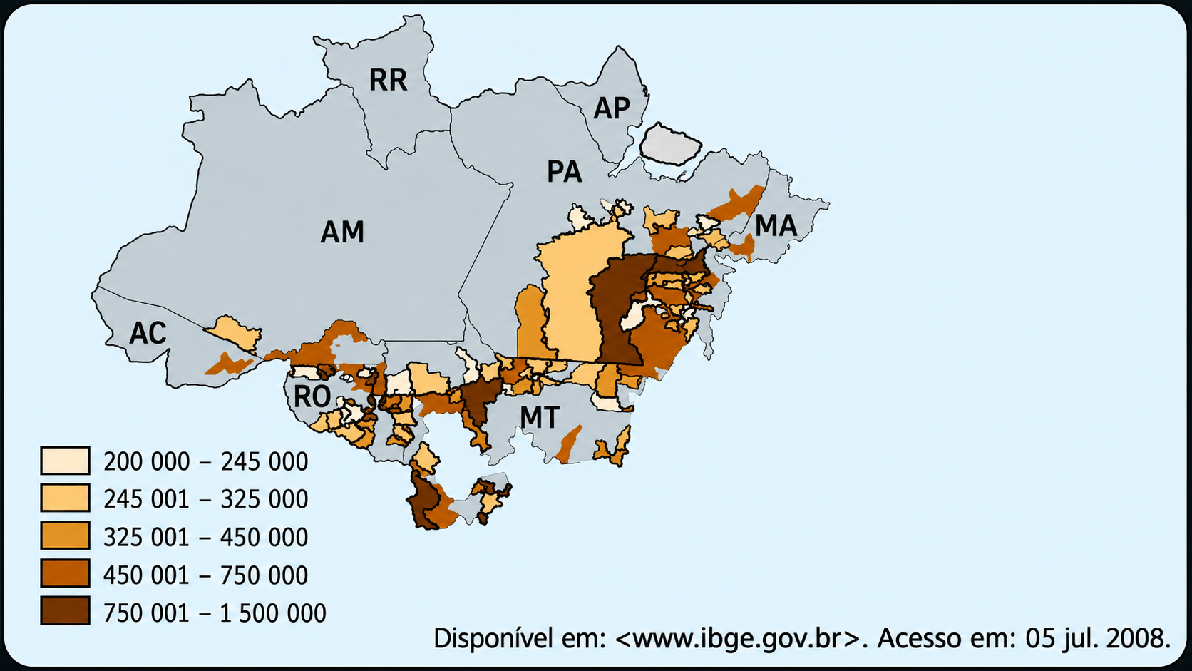 Mapa da distribuição de bovinos e desflorestamento no bioma amazônico por município — ENEM 2010